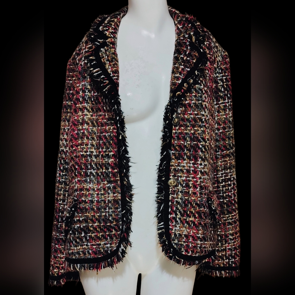 Sag Harbor Multicolor Tweed Fringe Blazer Jacket, Size 12 - Picture 5 of 8